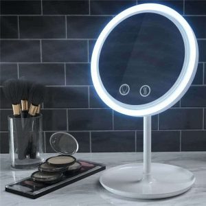 Makeup Spejl med LED Lys og blæser - Hvid
