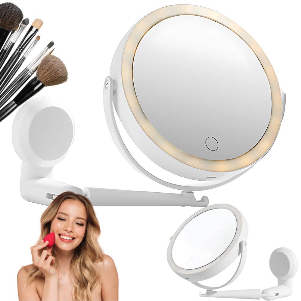 Makeup Spejl med Lys & Forstørrelse 360° Drejbart Vægspejl